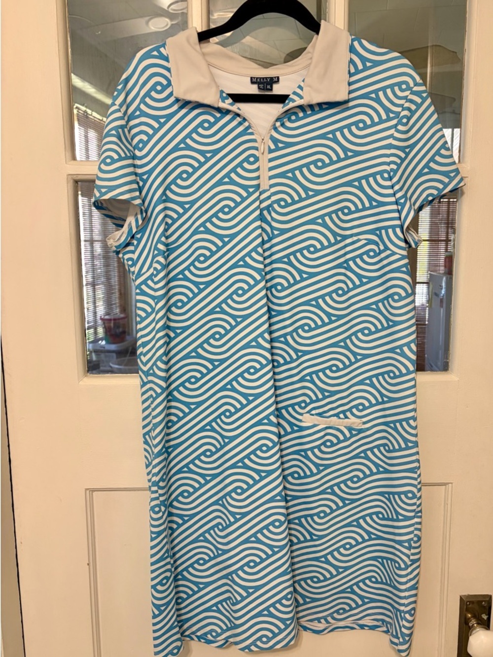 Melly M Blue & White Geometric Polo Midi Dress